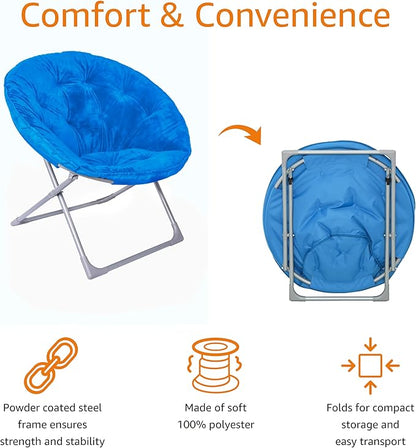 Amazon Basics Faux Fur Saucer Shaped Chair with Foldable Metal Frame, Blue, 32.3"D x 27.2"W x 32.3"H