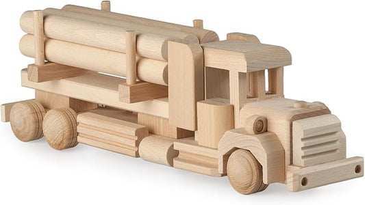 Wood DIY Car Toys - Retro Logging American Truck with Cargo - Paintable Educational Toys for Kids Ages 3+ Wooden Toys for Childrens & Adults - Paint Your own Truck