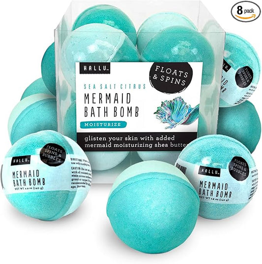 Hallu Mermaid Large Bath Bomb, Citrus Peony and Amber Scent 140 g, 8