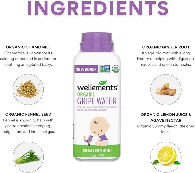 Wellements Gripe Water 4 Fl Oz (Pack of 2) Relieves Occasional Stomach Discomfort from Gas, Fussiness & Hiccups
