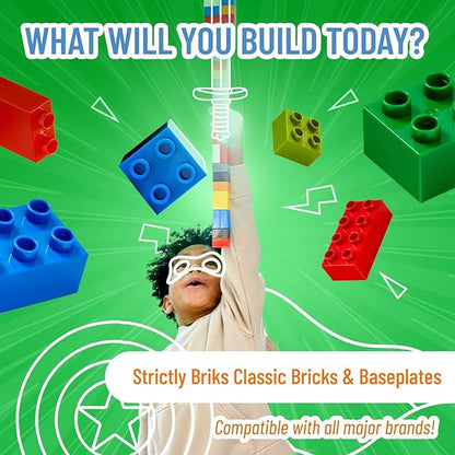 Strictly Briks Building Blocks Road Plates 10" x 10", 4 Pack City Road Classic Baseplates for Highway Bridge, Street, Race Track, Compatible with All Major Brands (2 Straight, 2 Curved, 30 Stackers)