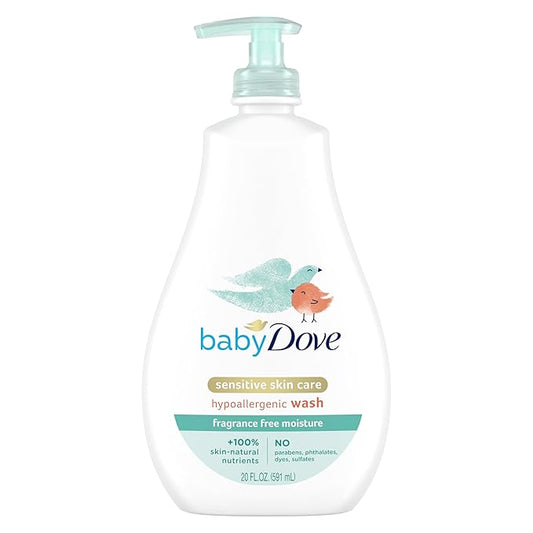 Baby Dove Sensitive Skin Care Baby Wash For Bath Time, Moisture Fragrance Free and Hypoallergenic 20 oz