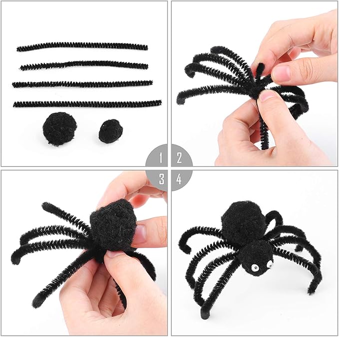 Caydo 200 Pieces Halloween Black Pipe Cleaners Craft Chenille Stems Bulk for Kids DIY Art Creative Crafts and Halloween Decoration (12 Inch x 6 mm)