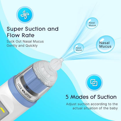 Electric Nasal Aspirator for Baby, Nose Aspirator for Toddlers 3 Silicone 5 Suction
