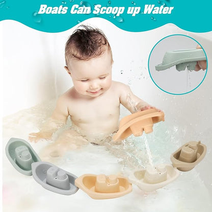 Bath Toys Floating Boats with Silicone Bath Toys,9pcs Mold Free Baby Bath Toys for Infants 6-12-18 Months 1-3,Shower Toys 1 2 3 4