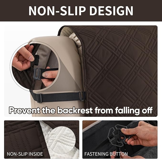 Easehomey 100% Waterproof Recliner Chair Covers, Non Slip Oversized Reclining Cover, Cover Furniture Protector Washable Chair Cover with Pocket,Elastic Straps for Kids,Pets,Dogs(Chocolate,28")