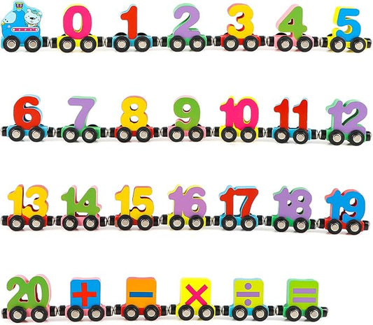 Wondertoys 27 PCS Wooden Train Set Toy Wooden Magnetic Number 1 Engine