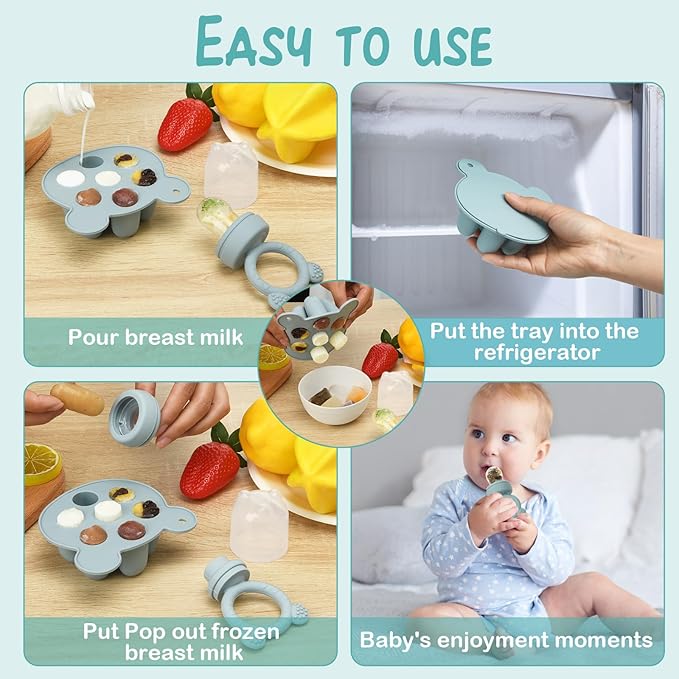 Baby Breastmilk Popsicle Molds & Baby Fruit Feeder (3 Pack), WAJIAYON Baby Food Freezer Tray Storage Containers
