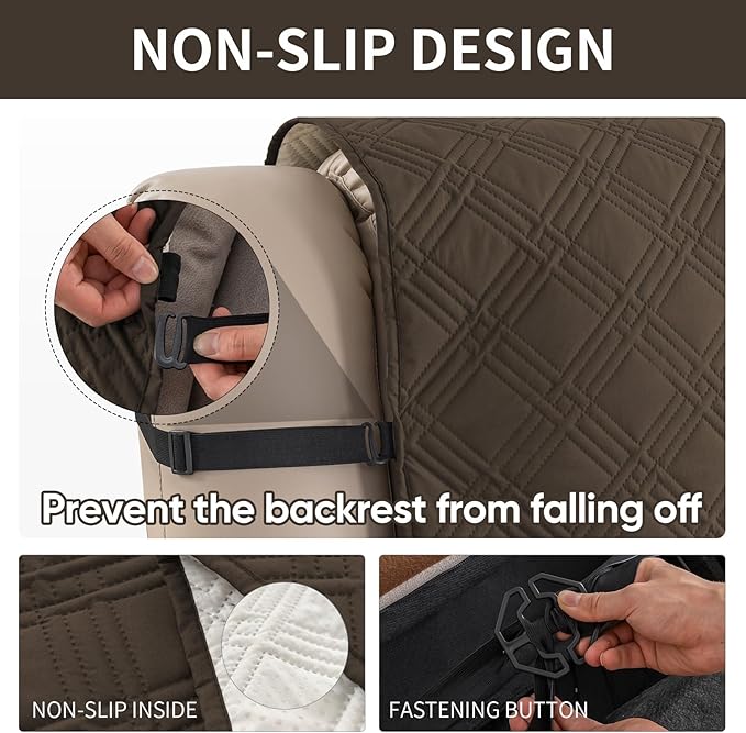 Easehomey 100% Waterproof Recliner Chair Covers, Non Slip Dog Chair Cover Furniture Protector Washable Chair Cover with Pocket, Elastic Straps for Kids,Pets,Dogs (Coffee, 23.6")