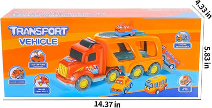 Bennol Carrier Toddler Trucks Vehicles Toys - 5 in 1 Car Toys for 1 2 3 4 5 Year Old Boys Toddlers, Cute Cartoon Kids Toy Cars Friction Power Set