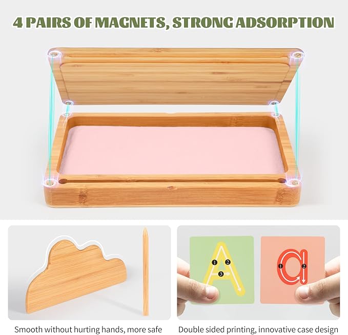 Sand Tray for Classroom Montessori Sand Tray with Lid Wooden Sand Trays for Kids Writing Letters and Numbers (Pink)