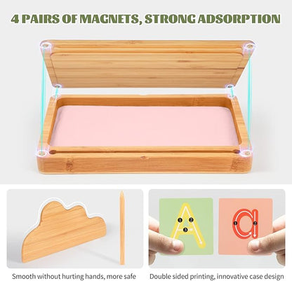 Sand Tray for Classroom Montessori Sand Tray with Lid Wooden Sand Trays for Kids Writing Letters and Numbers (Pink)