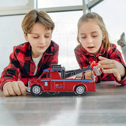 Rescue Trailer Truck Toys for Kids 3-7 Years Old, Electric Truck with Hitch Trailer with Lights and Sounds Toys 3+ (Style 2)