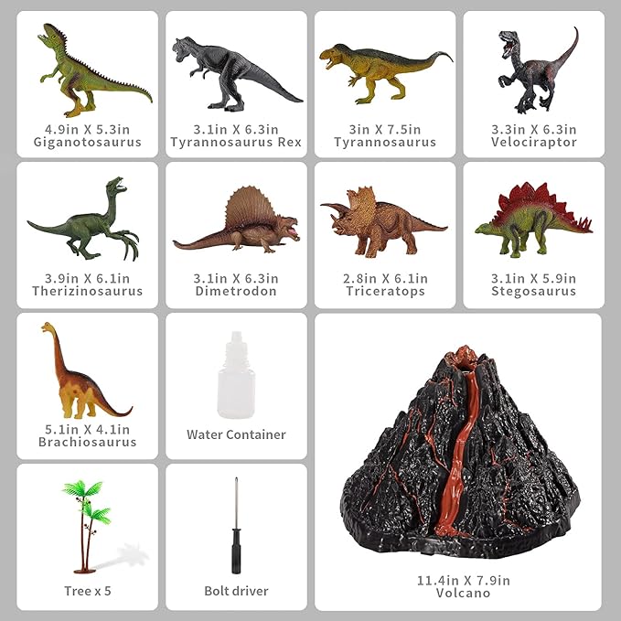 TEMI Dinosaur Toys with Simulation Volcano for Kids 3-5 Years, Toddlers Dinosaur Figures and Large Play Mat for Boys and Girls, Gifts for Preschool Toddlers (Size 63x63 in)