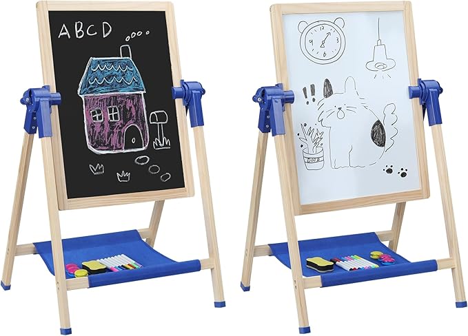 Toddler Easel, Kids Art Easel, Easel for Kids, Wooden Double-Sided Drawing Board, Adustable Art Table, Deluxe Standing Easel Set,360°Rotating Drawing Easels with Art Supplies,Age 3-5,4-8