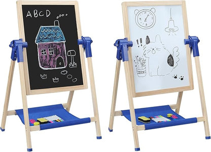 Toddler Easel, Kids Art Easel, Easel for Kids, Wooden Double-Sided Drawing Board, Adustable Art Table, Deluxe Standing Easel Set,360°Rotating Drawing Easels with Art Supplies,Age 3-5,4-8
