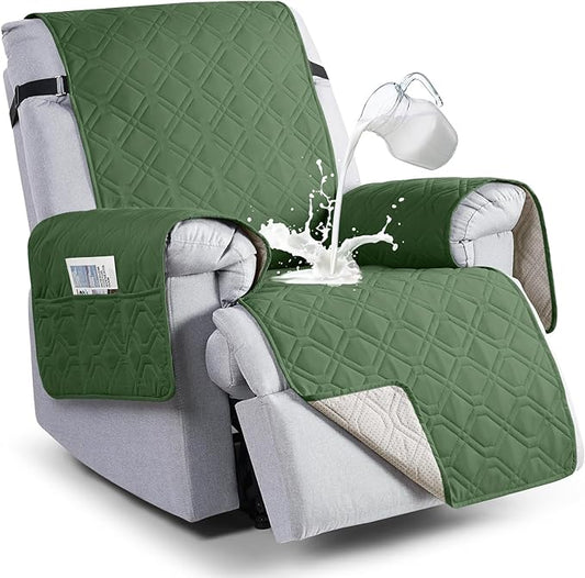 VANSOFY 100% Waterproof Recliner Chair Covers, Recliner Cover Non-Slip Dog Chair Cover Furniture Protector Washable Slipcover with Pocket, Elastic Straps for Pets, Dogs(Vine Green, 23.6")