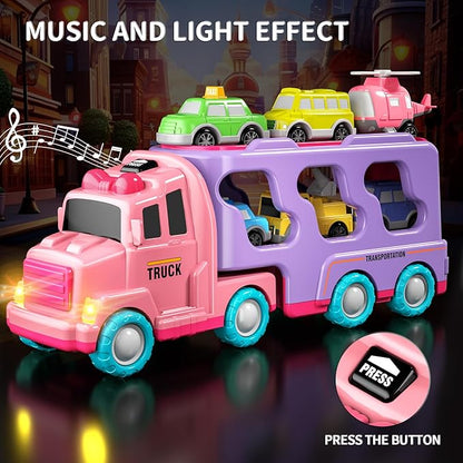 Bennol Car Truck Toys for 1 2 3 4 5 Year Old Girls Toddlers, 7-in-1 Carrier Truck Toddler Girl Bus Toys 1 2 3 4 5 Year