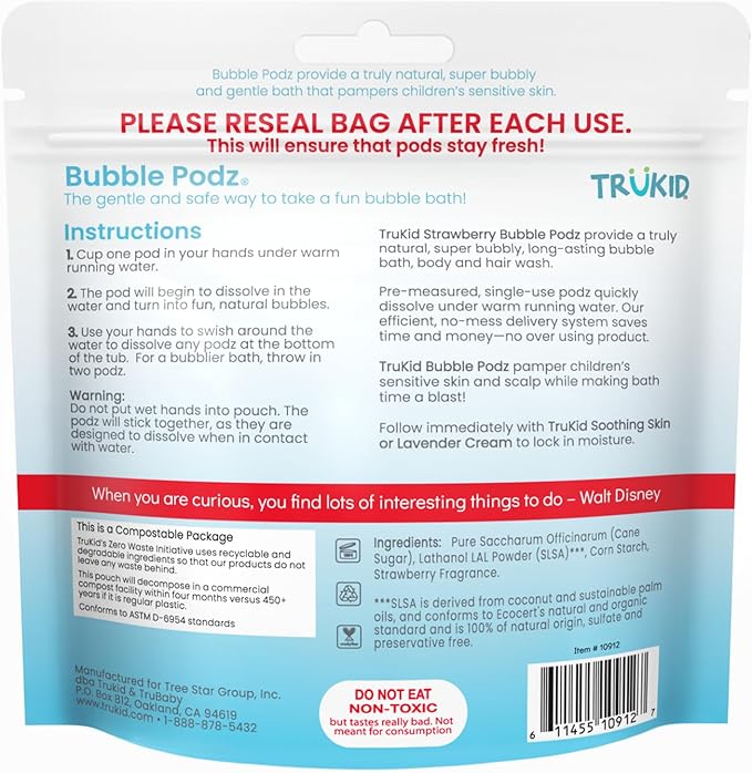 TruKid Bubble Podz Bubble Bath for Baby & Kids, Gentle Refreshing Bath Bomb for Sensitive Skin 7 for (10 Podz)