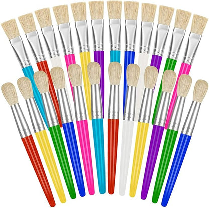YGAOHF 24 Pcs Paint Brushes for Kids Bulk - Colorful Round and Flat Kids Paint Brushes, Easy Clean and Hold Toddler Paint Brushes for Acrylic Oil Watercolor Washable Paint
