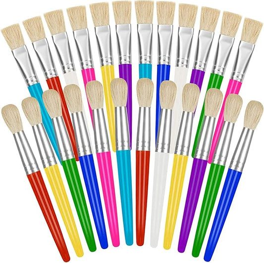 YGAOHF 24 Pcs Paint Brushes for Kids Bulk - Colorful Round and Flat Kids Paint Brushes, Easy Clean and Hold Toddler Paint Brushes for Acrylic Oil Watercolor Washable Paint