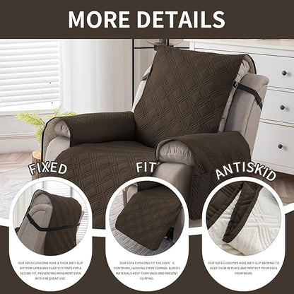 Easehomey 100% Waterproof Recliner Chair Covers, Non Slip Dog Chair Cover Furniture Protector Washable Chair Cover with Pocket, Elastic Straps for Kids,Pets,Dogs (Coffee, 23.6")