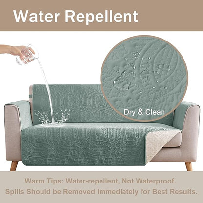 Green Quilted Recliner Covers, Water-Repellent Recliner Slipcovers, Recliner Covers Stay in Place, Pet Friendly Recliner Cover for Dogs, Washable Chair Protector (Recliner 22", Sage Green)