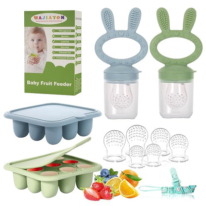 WAJIAYON Baby Breastmilk Popsicle Molds & Baby Fruit Feeder (4 Pack), Baby Food Freezer Tray Storage Containers