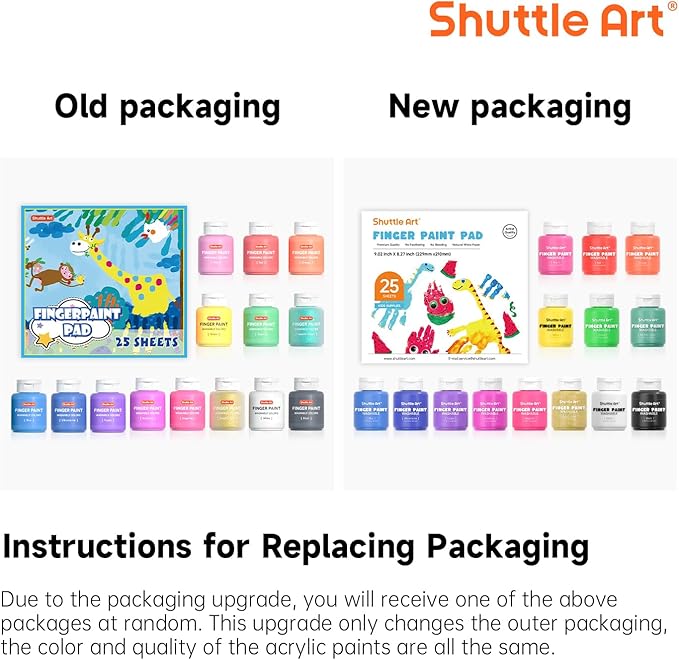 Washable Finger Paint Set, Shuttle Art 46 Pack Kids Paint Set with 14 Colors(60ml) Finger Paints, Brushes, Finger Paint Pad, Sponge, Palette, Smock, NonToxic for Toddlers Home Activity Early Education