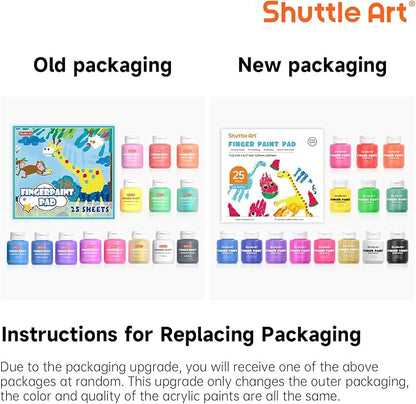 Washable Finger Paint Set, Shuttle Art 46 Pack Kids Paint Set with 14 Colors(60ml) Finger Paints, Brushes, Finger Paint Pad, Sponge, Palette, Smock, NonToxic for Toddlers Home Activity Early Education