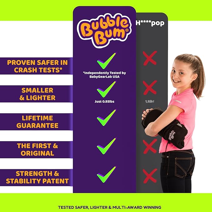 Bubblebum Booster Car Seat, Inflatable Booster Seat for Kids, Travel Carseat, Backless Portable Child Safety Seats for Car, Inflatable Seats for Cars 40-100 lbs, for 4 Year Old + Toddler, Kid - Black