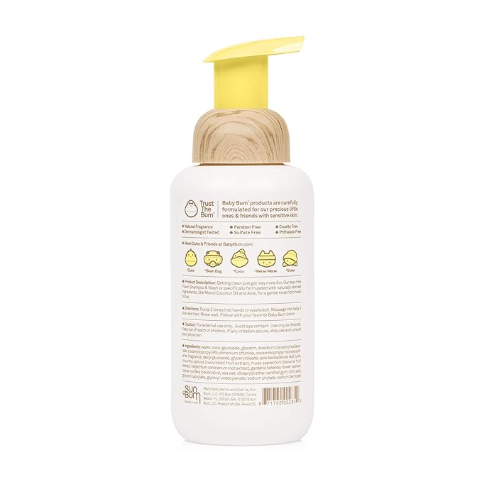 Baby Bum Shampoo & Wash | Tear Free Foaming Soap for Sensitive Skin with Nourishing Coconut Oil 12 FL