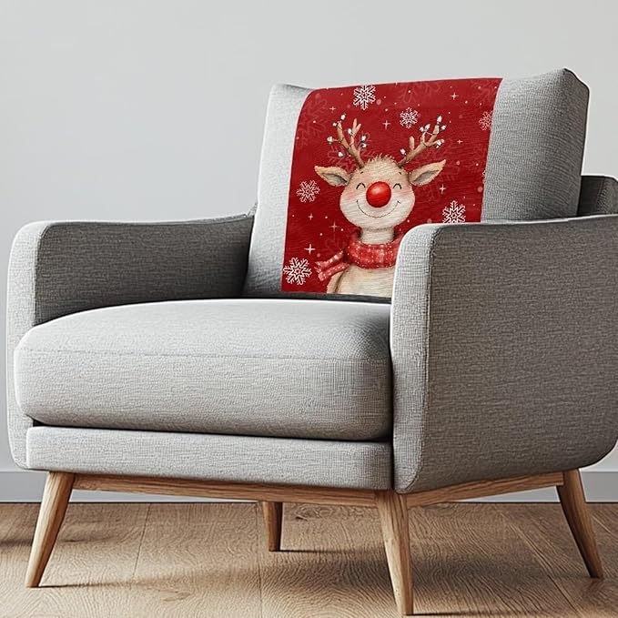 Christmas Decor Reindeer Recliner Headrest Protector Soft Couch Headrest Covers Wrinkle Resistant Recliner Backrest Cover Furniture Protector for Home Couch Loveseats Decoration