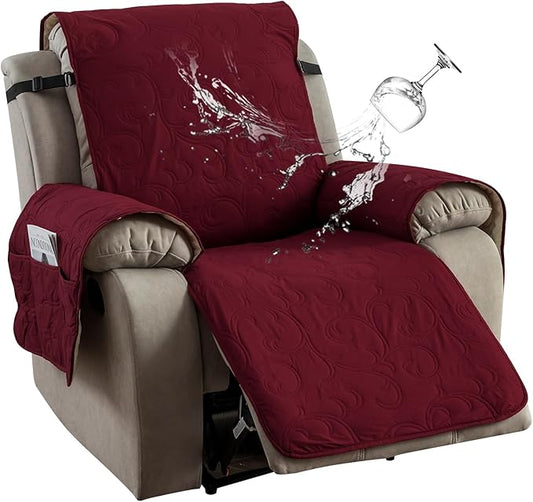 100% Waterproof Recliner Chair Cover, Recliner Chair Covers for Reclining Chair, Non-Slip Fabric Recliner Couch Cover for Living Room, for Pets Kids Protector, Washable (Wine Red, 28"Recliner Chair)