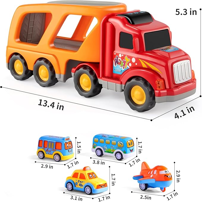 Bennol Carrier Toddler Trucks Vehicles Toys - 5 in 1 Car Toys for 1 2 3 4 5 Year Old Boys Toddlers, Cute Cartoon Kids Toy Cars Friction Power Set
