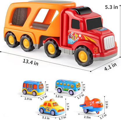 Bennol Carrier Toddler Trucks Vehicles Toys - 5 in 1 Car Toys for 1 2 3 4 5 Year Old Boys Toddlers, Cute Cartoon Kids Toy Cars Friction Power Set