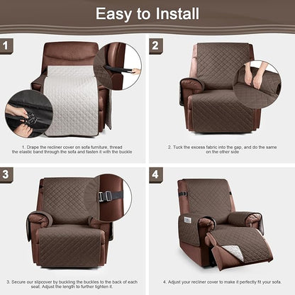 KinCam 100% Waterproof Recliner Chair Cover, Reclining Couch Covers for Pets, Dogs, Recliner Couch Slipcover Furniture Protector with Elastic Straps for Kids(28", Brown)