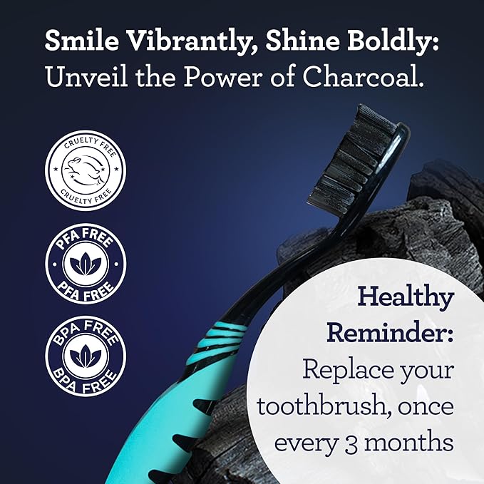 GuruNanda Charcoal Infused Toothbrush – Soft Charcoal Bristles - Helps Clean Plaque, Whitens Teeth, and Aids in Fresh Breath – BPA-Free Brush for Adults & Kids (6 Count)