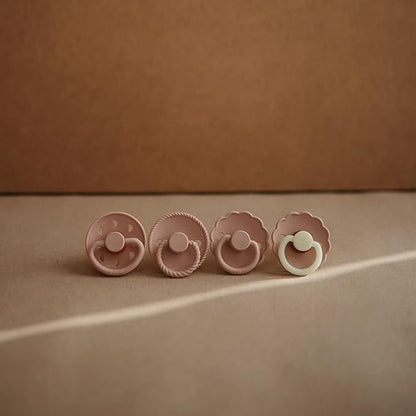 FRIGG Daisy Night Natural Rubber Baby Pacifier | Made in Denmark | BPA-Free (Portobello/Croissant, 0-6 Months) 2-Pack