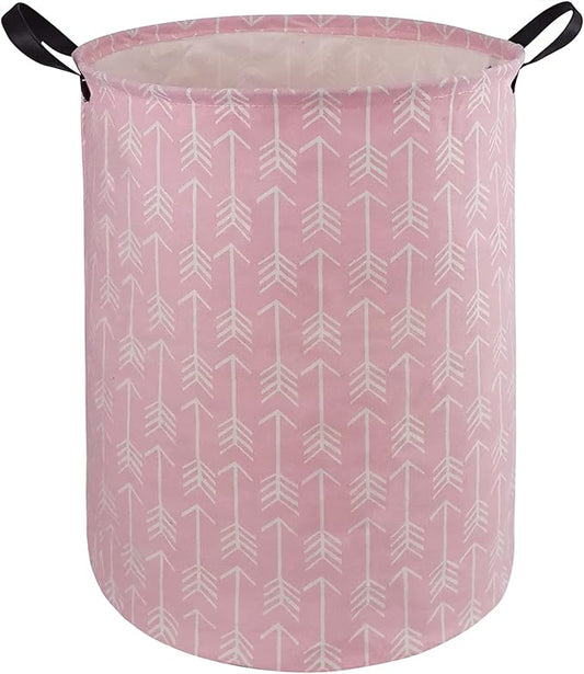 Round Pink Color Laundry Hamper Storage Basket Organizer Hamper Storage