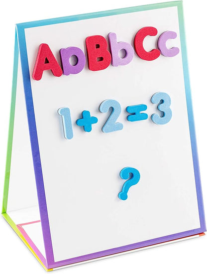 Tabletop Magnetic Easel Whiteboard (2 Sides) Includes:199 Magnetic ABC Alphabet Letters-Numbers-Symbol's, 5 Dry Erase Markers, & 1 Eraser. Drawing Art White Board Educational Kids Toy