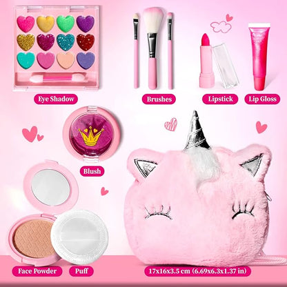 ULOVEME Kids Real Makeup Kit for Little Girls - Real, Non Toxic, Washable Make Up Toy - Umicorn Toys Gift for 3 4 5 6 7 8 9 10 12 Years Old Girls Birthday (Pink Umicorn)