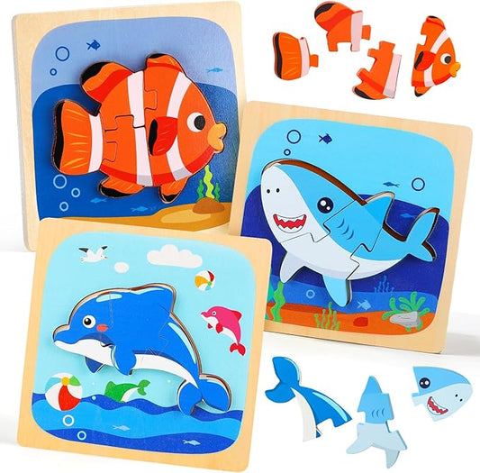 TOY Life Wooden Puzzles for Toddlers 2-4, Sea Animals Toddler Puzzles, Puzzles for Toddlers 1-3, Wood Puzzles Educational Montessori Toys Gifts for 1 2 3 Year Old, Baby Puzzles Kids Learning Toy