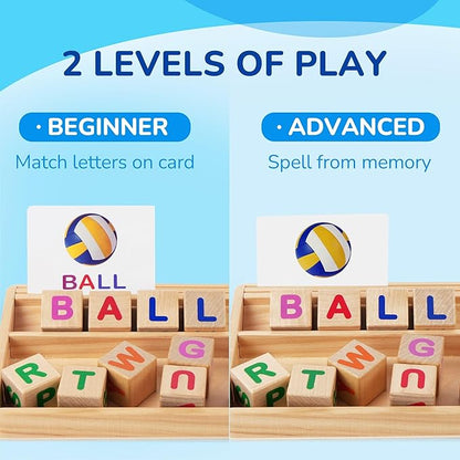 BenBen Spelling Games with 110 Flash Cards, Montessori Toys for 3 4 5 6 Years Old Kids, Wooden Matching Letters Toys, CVC Word Educational Learning Toys, Gift for Preschool Kindergarten