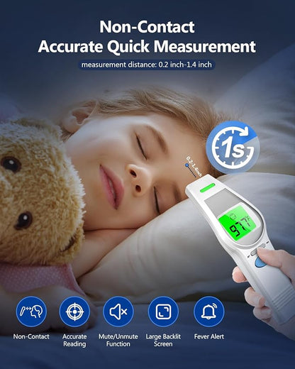 Forehead Thermometer for Kids and Adults, HealthTree No Touch Forehead Thermometer for Baby 2 in 1 Digital