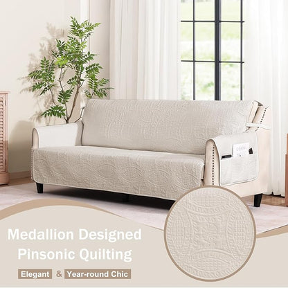 Beige Loveseat Covers for 2 Cushion Couch, Water-Repellent Covers for Loveseat, Machine Washable Love Seat Quilted Couch Covers, Pet Friendly Loveseat Slipcovers (Loveseat 48", Beige Cream)