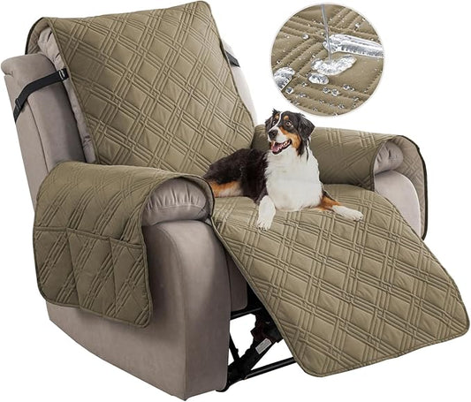 Easehomey 100% Waterproof Recliner Chair Covers, Non Slip Dog Chair Cover Furniture Protector Washable Chair Cover with Pocket, Elastic Straps for Kids,Pets,Dogs (Khaki, 23.6")