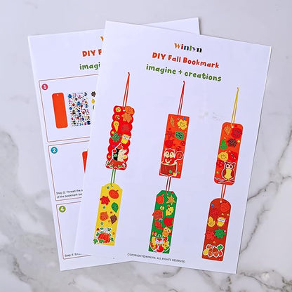 Winlyn 36 Sets Fall Craft Kits Kids Autumn Thanksgiving Fall Crafts DIY Fall Bookmarks Decorations Art Sets Pumpkin Maple leaf Harvest Foam Stickers Arts and Crafts for Kids Classroom Party Activities
