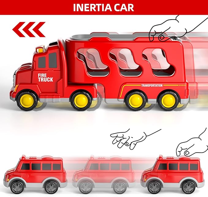 Bennol Toddler Toys for 1 2 3 4 5 6 Years Old Boys, 7 in 1 Fire Car Trucks Playset with Play Mat & Accesoories 1-3 3-5