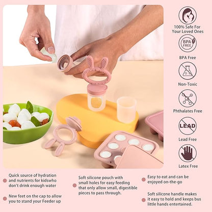WAJIAYON Baby Breastmilk Popsicle Molds & Baby Fruit Feeder (3 Pack), Baby Food Freezer Tray Storage Containers